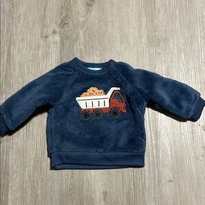 4/$20 Navy Blue Fuzzy Sweater with Truck Design